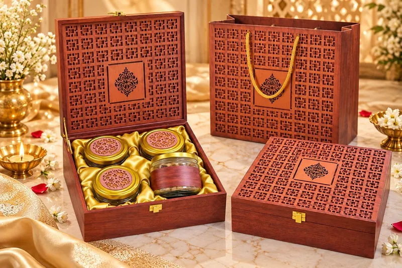 Brown Geometric Four-Jar Hamper
