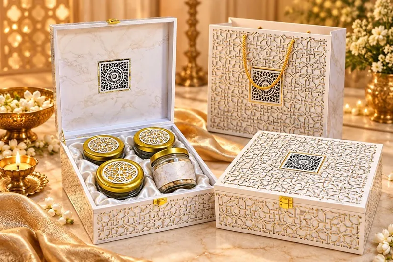 Cream Geometric Four-Jar Hamper