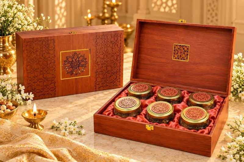 Carved Six-Jar Hamper