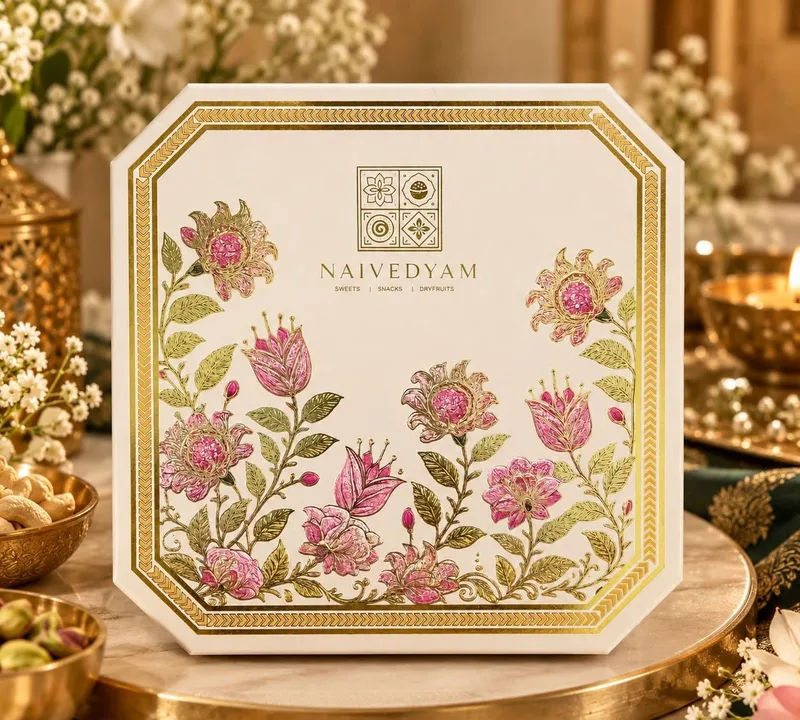 Cream Floral Octagonal Box