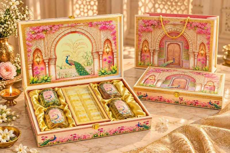 Pink Peacock Jar & Tray Hamper